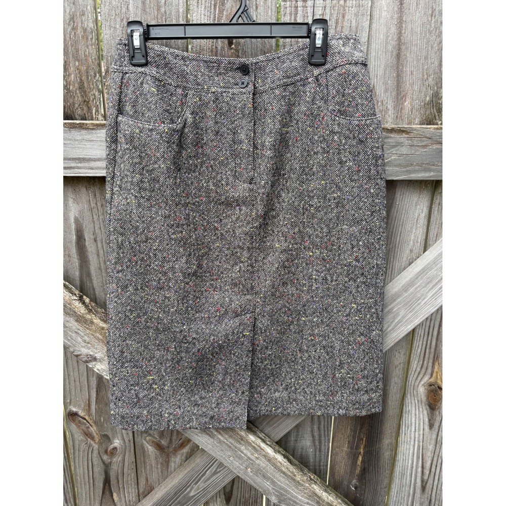 VTG Talbots Petites Gray Multi Color Donegal Tweed Wool Blend Pencil Skirt 10P